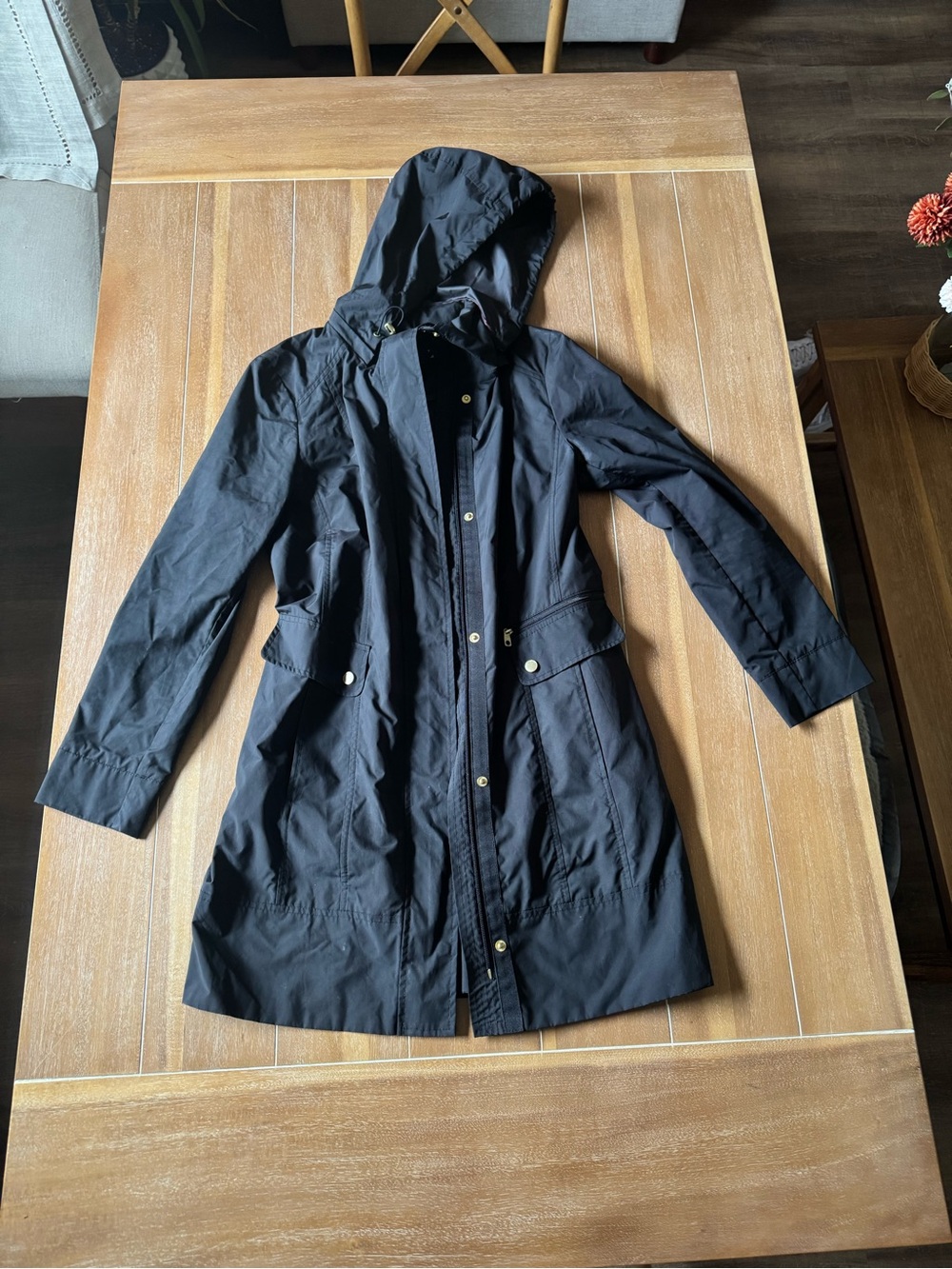 Cole Haan Black Hooded Trench Coat